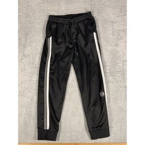 Sergio Tacchini Men Size L Black Track Pants Joggers Side Stripe Logo